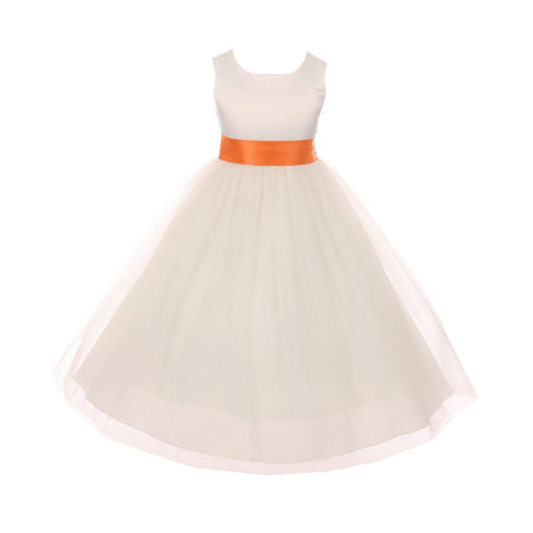 Kids Dream Little Girls Ivory Orange Tulle Satin Sash Bow Flower Girl Dress 2-6 - SophiasStyle.com